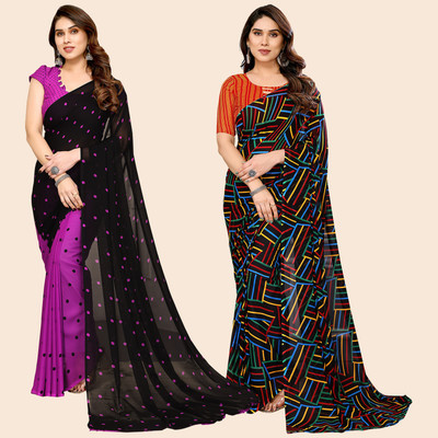 kashvi sarees Self Design, Printed Daily Wear Georgette Saree(Pack of 2, Purple, Black, Multicolor)
