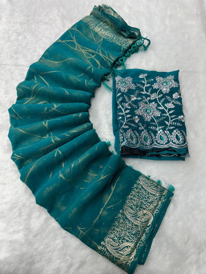 KANDORA Embroidered Daily Wear Georgette Saree(Light Blue)