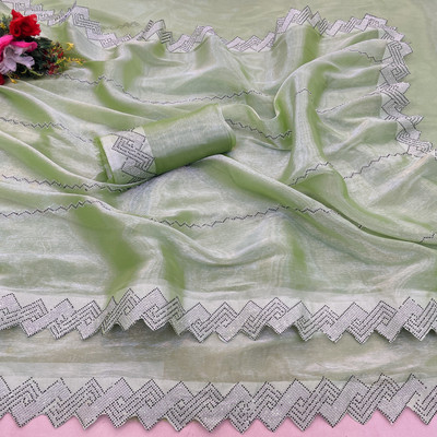 VarniRaaj Fashion Embellished Bollywood Jimmy choo Saree(Light Green)