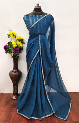 Lajamani Fashion Solid/Plain, Self Design Bollywood Georgette Saree(Beige)