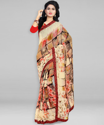 Divastri Floral Print Bollywood Georgette Saree(Brown)