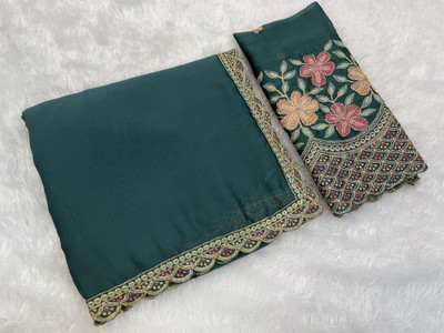K 5 FASHION Embroidered Bollywood Chiffon Saree(Green)
