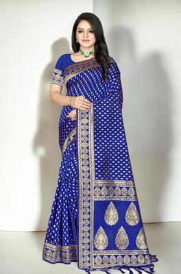 Pikham Self Design Banarasi Art Silk Saree(Blue)