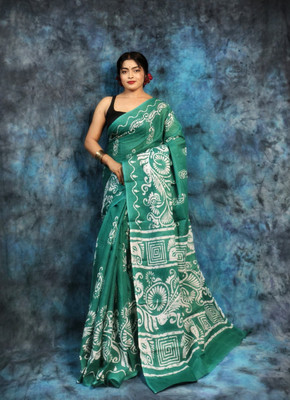 Sayak Creation Printed Bollywood Mulmul, Pure Cotton Saree(Green)