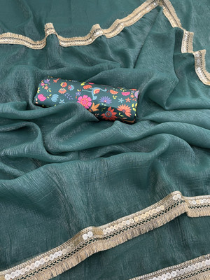 VANISWA Solid/Plain Bollywood Jimmy choo Saree(Dark Green)
