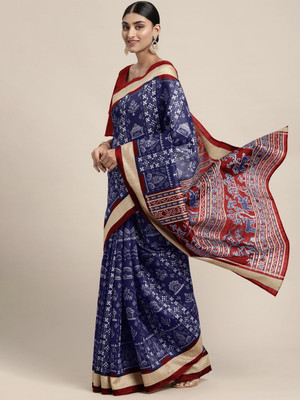 Divastri Printed Sambalpuri Silk Blend Saree(Blue)