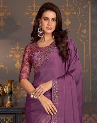 SIRIL Embroidered, Embellished Bollywood Satin Saree(Purple)