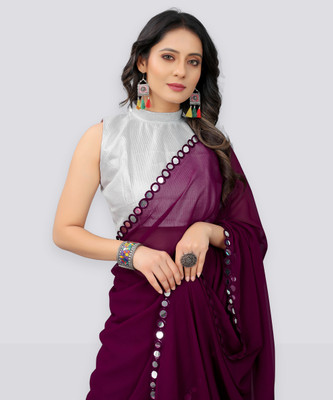 Vivan Fab Solid/Plain Daily Wear Georgette, Chiffon Saree(Multicolor)