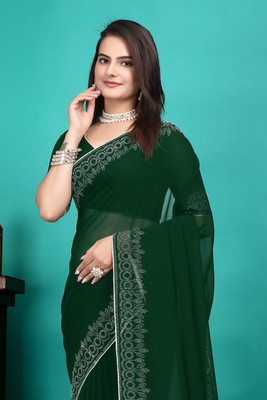 SHELDROM MART Embellished Bollywood Georgette Saree(Green)
