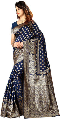 K SALIYA ENTERPRISE Geometric Print Kanjivaram Tussar Silk Saree(Blue)