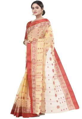 HouseOfCommon Self Design Tant Pure Cotton Saree(Multicolor)