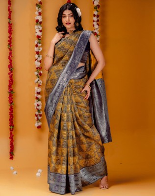 SIRIL Woven, Self Design, Embellished Kanjivaram Art Silk, Silk Blend Saree(Blue, Yellow)