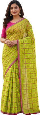 KOMAL NX Checkered, Printed Bollywood Georgette Saree(Yellow)