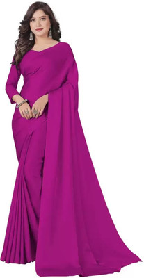 Sanwariya Silks Solid/Plain Bollywood Georgette Saree(Purple)