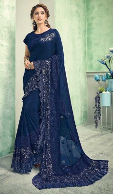 RANI SAHIBA Self Design Bollywood Lycra Blend Saree(Blue)