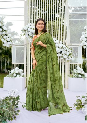 Chudiya Printed Daily Wear Pure Silk Saree(Light Green)