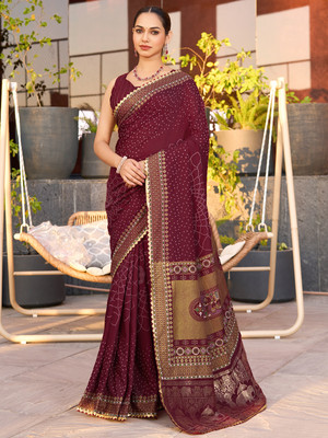Nayanthara Trends Printed Bandhani Cotton Silk Saree(Maroon)