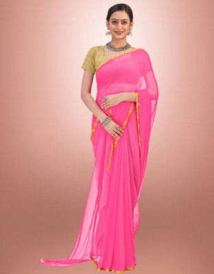 JiproStore Solid/Plain Bollywood Lycra Blend Saree(Pink)