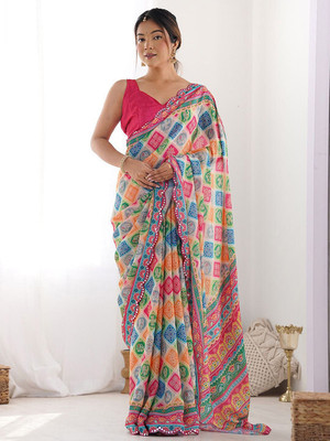 ANOUK Printed Saree with Attached Blouse Georgette Saree(Multicolor)