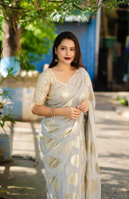 Riddhi textile Hub Woven Patola Georgette Saree(Grey)