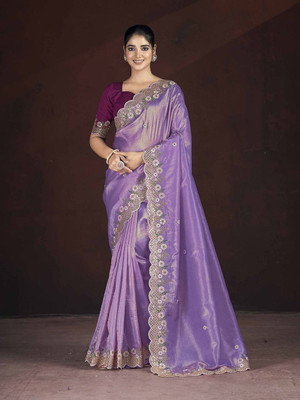 Nayanthara Trends Embroidered Bollywood Polyester Saree(Purple)