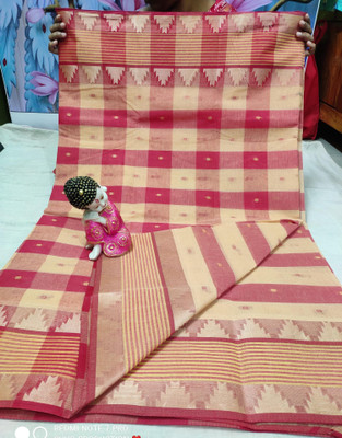 Moumitasaree Self Design, Solid/Plain Tant Pure Cotton Saree(Cream, Red)