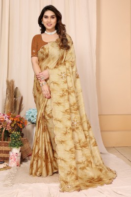 FABMORA Printed, Embroidered Bollywood Cotton Silk Saree(Yellow)