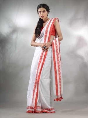 SPAL FASHION Woven Handloom Pure Cotton Saree(White)