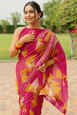 MIRCHI FASHION Printed, Geometric Print Daily Wear Georgette Saree(Pink, Mustard)