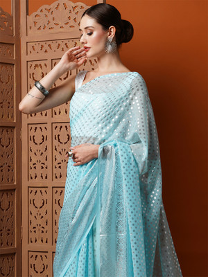 Divastri Printed Bollywood Georgette Saree(Light Blue)