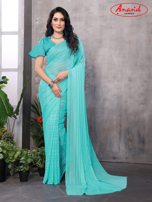 Anand Sarees Solid/Plain Bollywood Satin Saree(Light Blue)