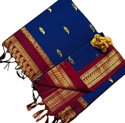 gadwal Embroidered Banarasi Cotton Blend Saree(Blue)