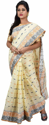 Desh Bidesh Printed, Self Design, Striped, Woven Handloom Handloom Cotton Blend, Pure Cotton Saree(Multicolor)
