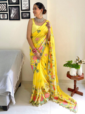 ANOUK Embellished Bollywood Georgette Saree(Yellow)