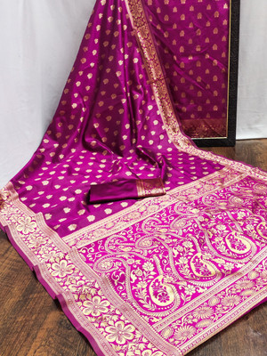 GajGajra Self Design, Embellished, Woven Banarasi Cotton Silk, Silk Blend Saree(Pink)