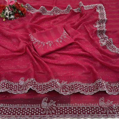 CHAMUNDA CREATION Embellished Bollywood Georgette Saree(Pink)