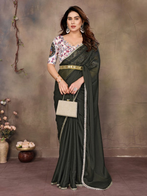 Shreesai Solid/Plain Bollywood Georgette Saree(Green)