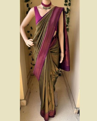AVANTIKA FASHION Woven Banarasi Pure Silk, Art Silk Saree(Green, Purple)