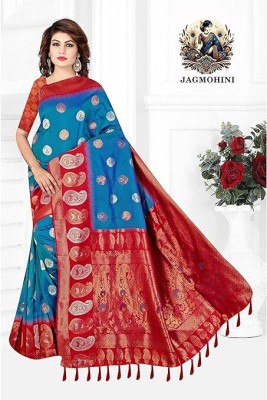 JAGMOHINI Woven Banarasi Raw Silk Saree(Dark Blue)