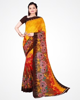 Saadhvi Printed Daily Wear Georgette Saree(Yellow)