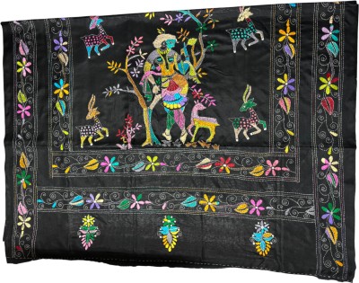 Anuradha Bhattacharjee Embroidered Handloom Pure Silk Saree(Black)