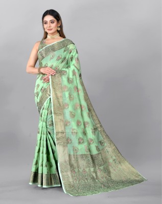 SWDHRM Woven Banarasi Jacquard, Cotton Silk Saree(Light Green)