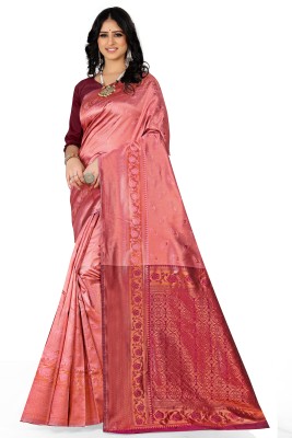 JAMFALI Woven Assam Silk Cotton Silk Saree(Pink)