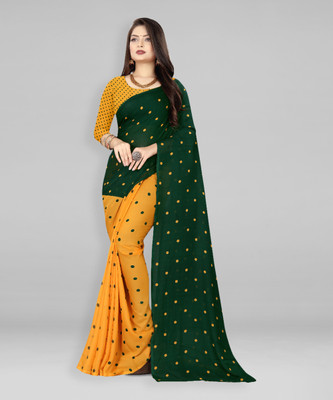 kashvi sarees Polka Print Daily Wear Georgette Saree(Yellow)