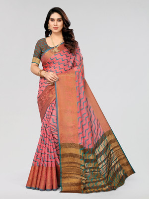 Madhur milan Printed Daily Wear Cotton Blend Saree(Orange)