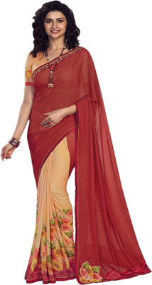 JVG CREATION Printed, Solid/Plain Bollywood Georgette, Lace Saree(Red)