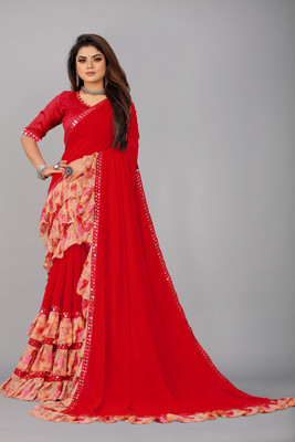 Flip The Style Printed Bollywood Georgette Saree(Red)