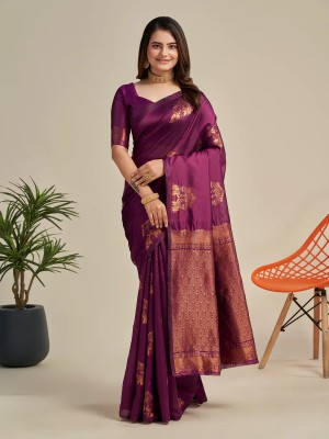 SHOPDROP Woven Kanjivaram Pure Silk Saree(Purple)