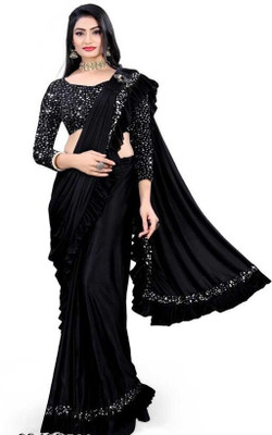 STYLEFLRIYA Embellished Bollywood Lycra Blend Saree(Black)