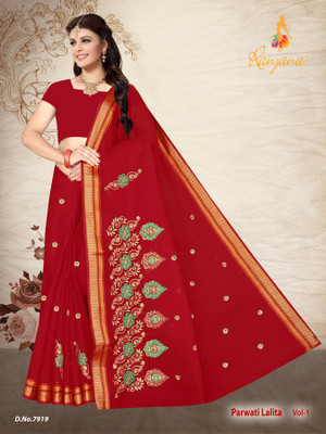 RANJANA CREATION Self Design Daily Wear Pure Cotton Saree(Red)